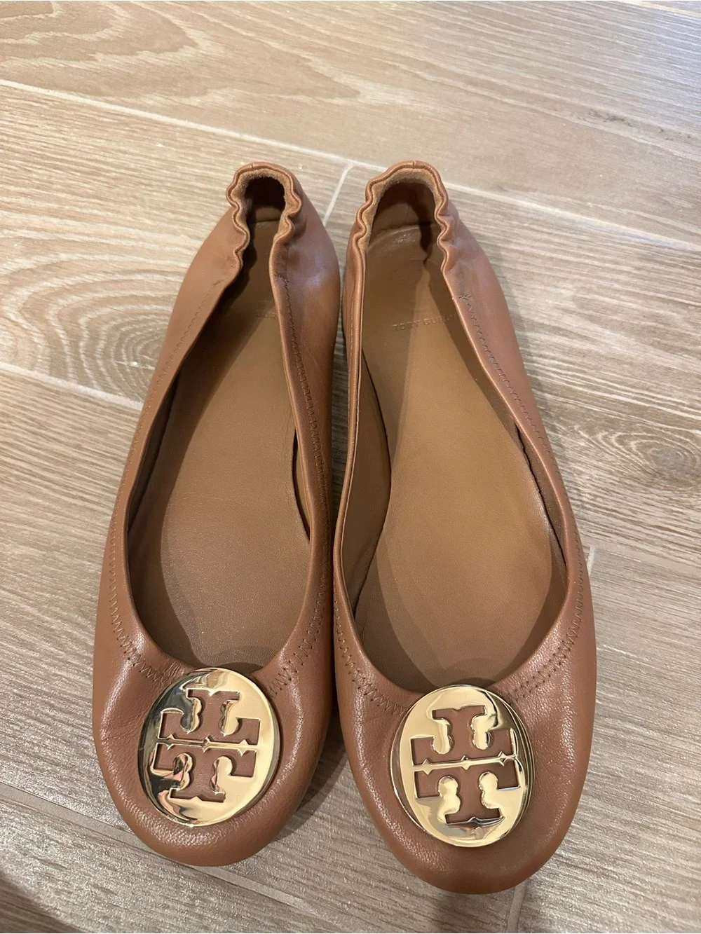 Tory Burch Minnie Cognac Leather Ballet Flats